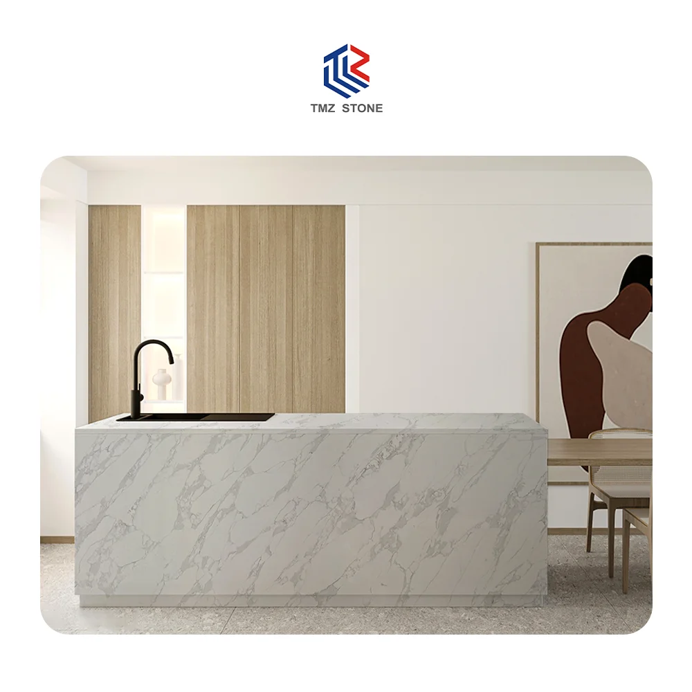 TMZ STONE ODM OEM Decorative Quartzo Artificial Quartz High Quality 6028 Calacatta Armani quartz for interior design