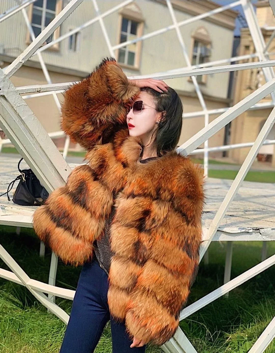 2020customized Women Winter Genuine Real Fox Fur Coat Five Rows Warm Outwear with Collar Clothing Casual OEM Shell
