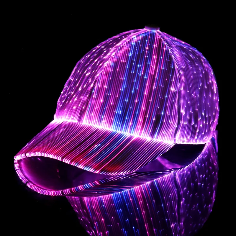 Adjustable Glow Baseball Cap Korean Version New Breathable Led Light Fiber Fluorescent Cap Perfect for Party Hip-hop Hat