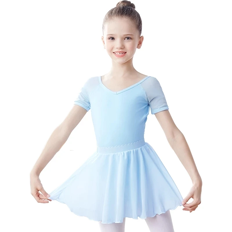 Girls Nylon Ballet Leotards Children Mesh Sleeve Elastic Dance Leotard
