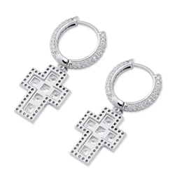 Mister Jewelry silver drop dangle cross earring, cubic zirconia drop earring