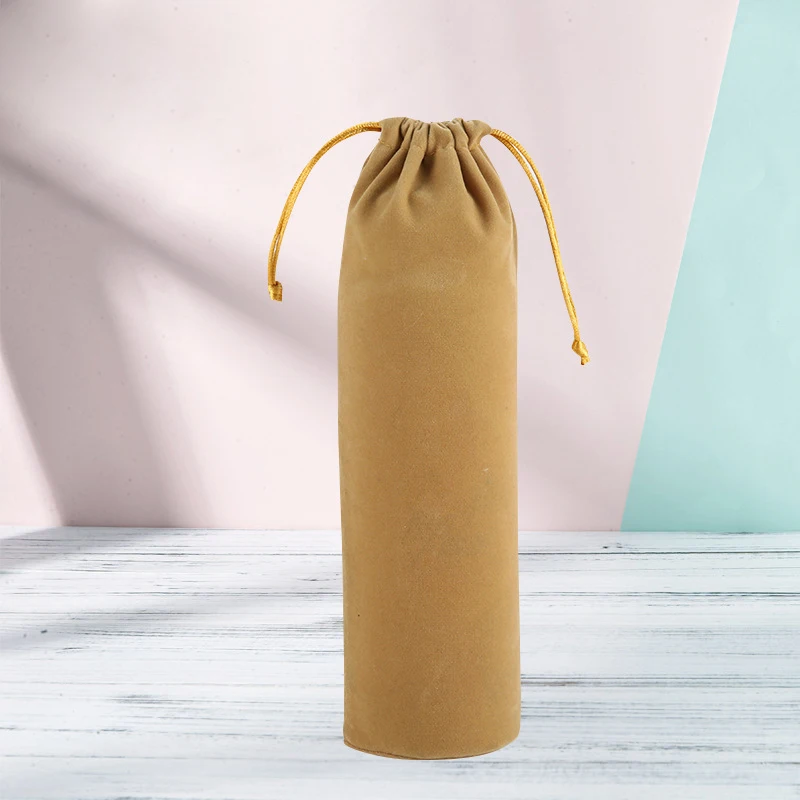 Custom Big Drawstring Gift Bag Wine Bottle Packaging Bags High Quality Black/red/gray Cylindrical Round Bottom Velvet Pouch