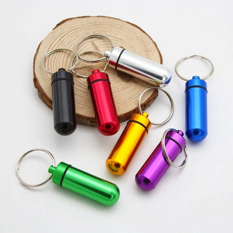 48x14mm Outdoor Survival Pocket Aluminium Alloy Mini Waterproof Pill Box Case Bottle Holder Container Keychain Medicine