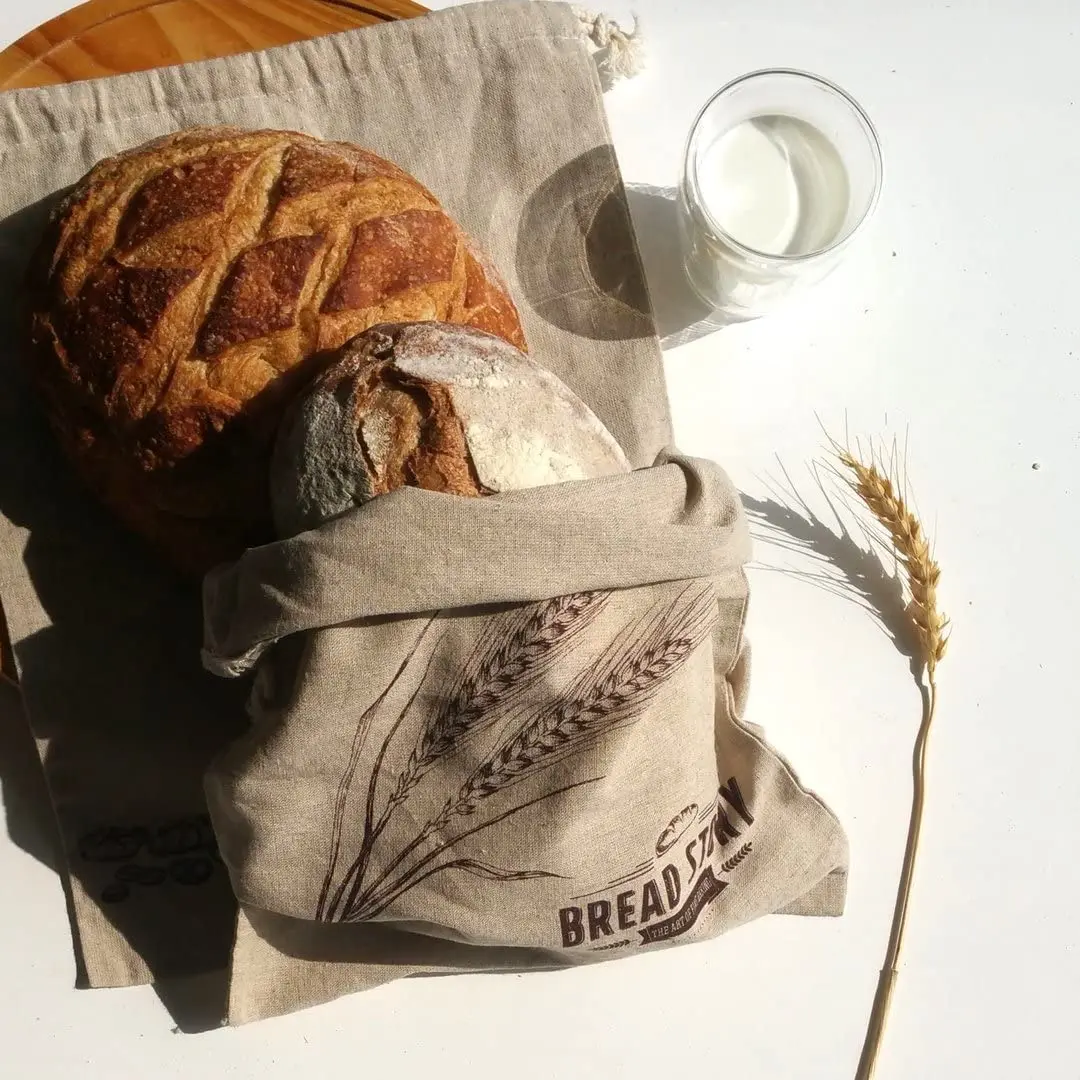 
Wholesale High Quality Ecofriendly Unbleached Linen Reusable Food Biodegradable Bag Cotton Cloth Product Carry Bread Bag 