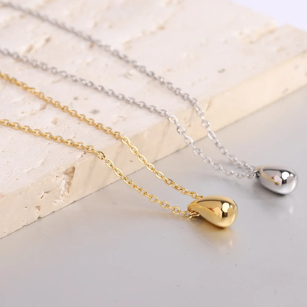 SLand Jewelry Wholesale Minimalist Polishing Gold Waterdrop Pendant Necklace Classic Exquisite Metal Neck Jewelry for Women Gift