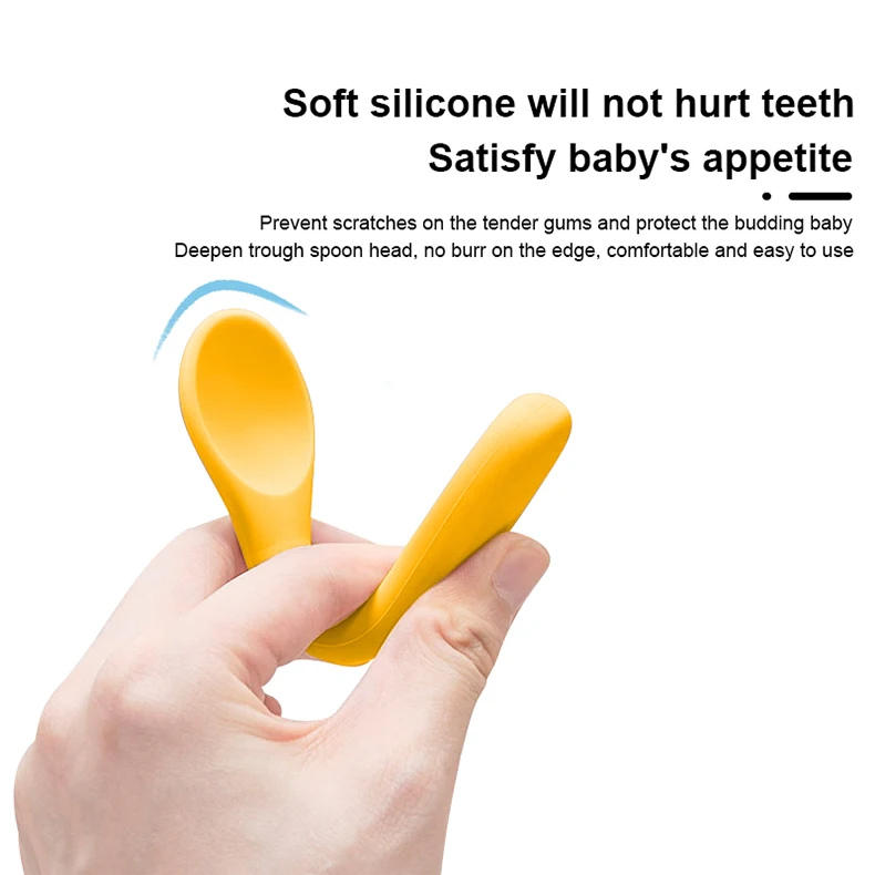 BPA Free Baby Feeding Spoon And Fork Infant First Stage Eating Spoon Set Soft-Tip Material Toddler Weaning Silicone Baby Spoon