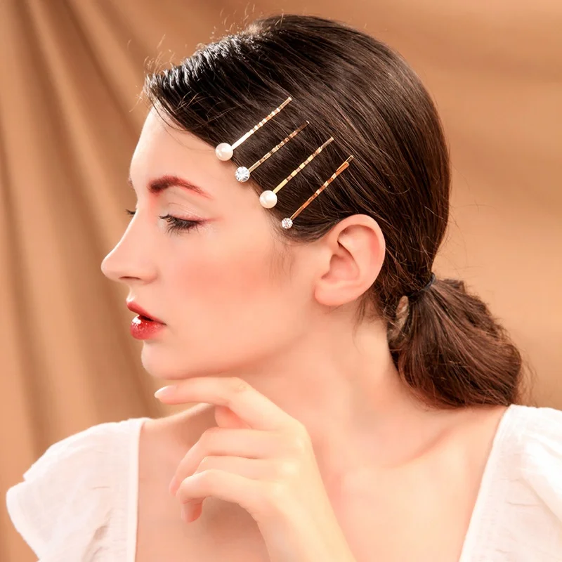Hair Clip Set Exquisite Classic Crystal Acrylic Pearl Hairpins For Women Gifts Gold Color Fashion Hair Jewelry New Accessories