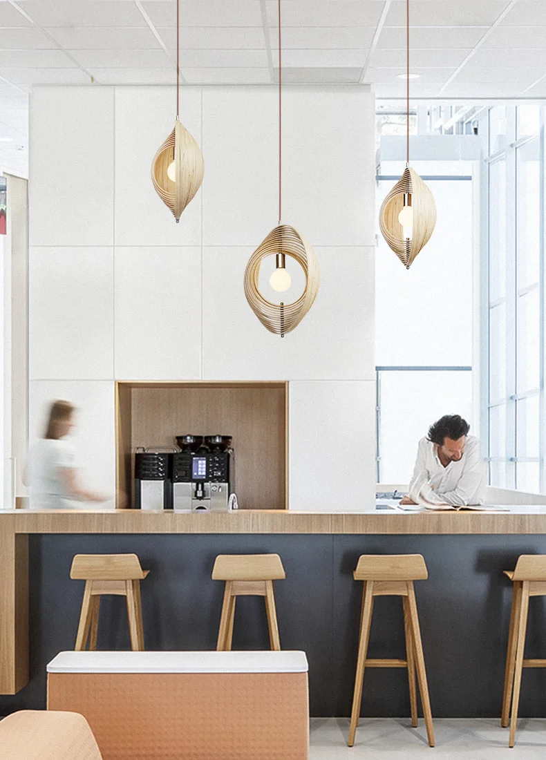 Creative Modern Decoration Round Foldable Wooden Ball Hanging Pendant Lamp For Kitchen