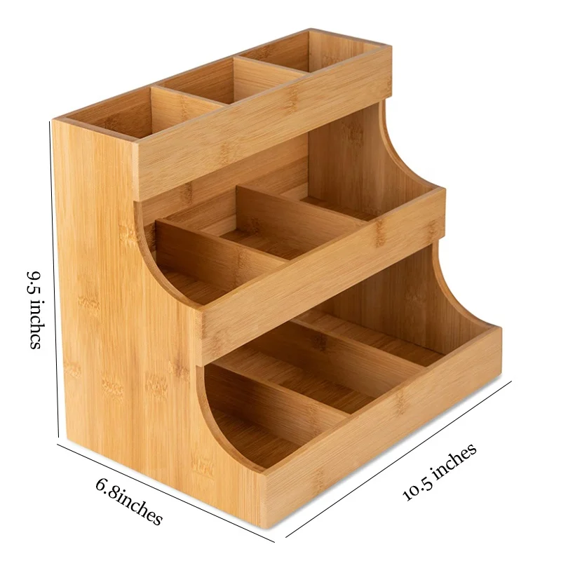 Kitchen Hold Sugar Packets and Creamers Office storage Wooden Tea Box Tea Bag Organizer 3 layers Bamboo Tea Bag Holder