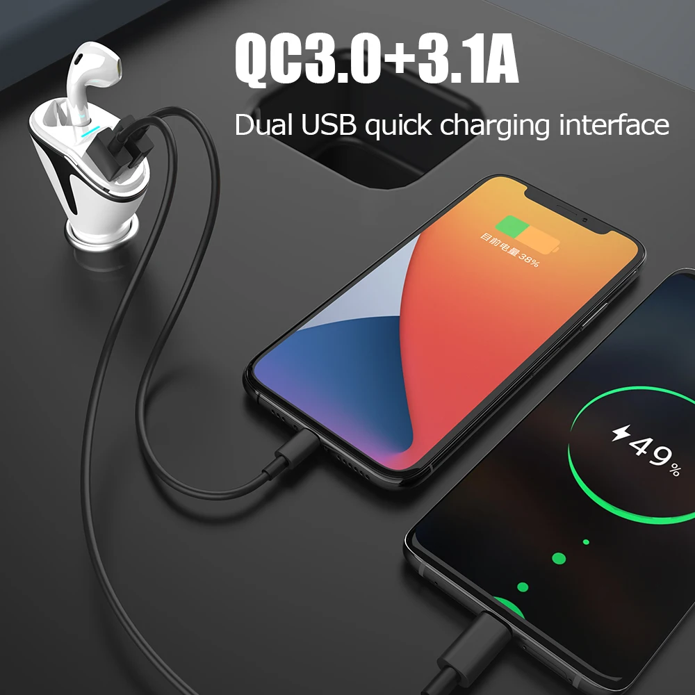 Factory Price Customization Wholesale QC 3.0 Dual USB Car Charger With Wireless Earphones