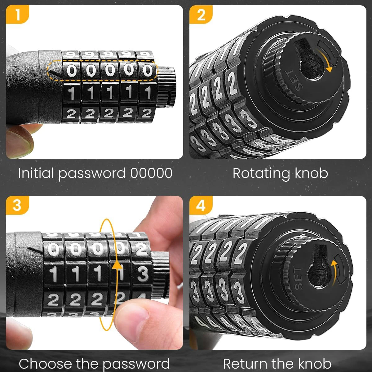 UMEDO 10*1000/1500/2000 mm 5 Code Digits Mtb Grip Bicycle Cable Bike Combination Chain Lock with Bracket