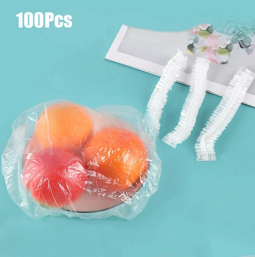 LDPE 100pcs Transparent Kitchen Elastic Disposable Plastic Wrap Food Cling Film Cover