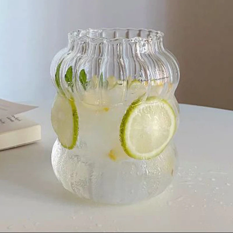 Wholesale Transparent Soda Water Cup Vertical Pattern Wave Glass Cup Multi Size Mug