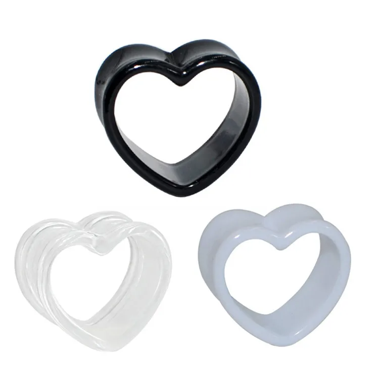 New 4-25MM Acrylic Clear Black White Flesh Ear Tunnels Stretcher Expander Ear Gauge Heart Shape Acrylic Ear Tunnels Plugs