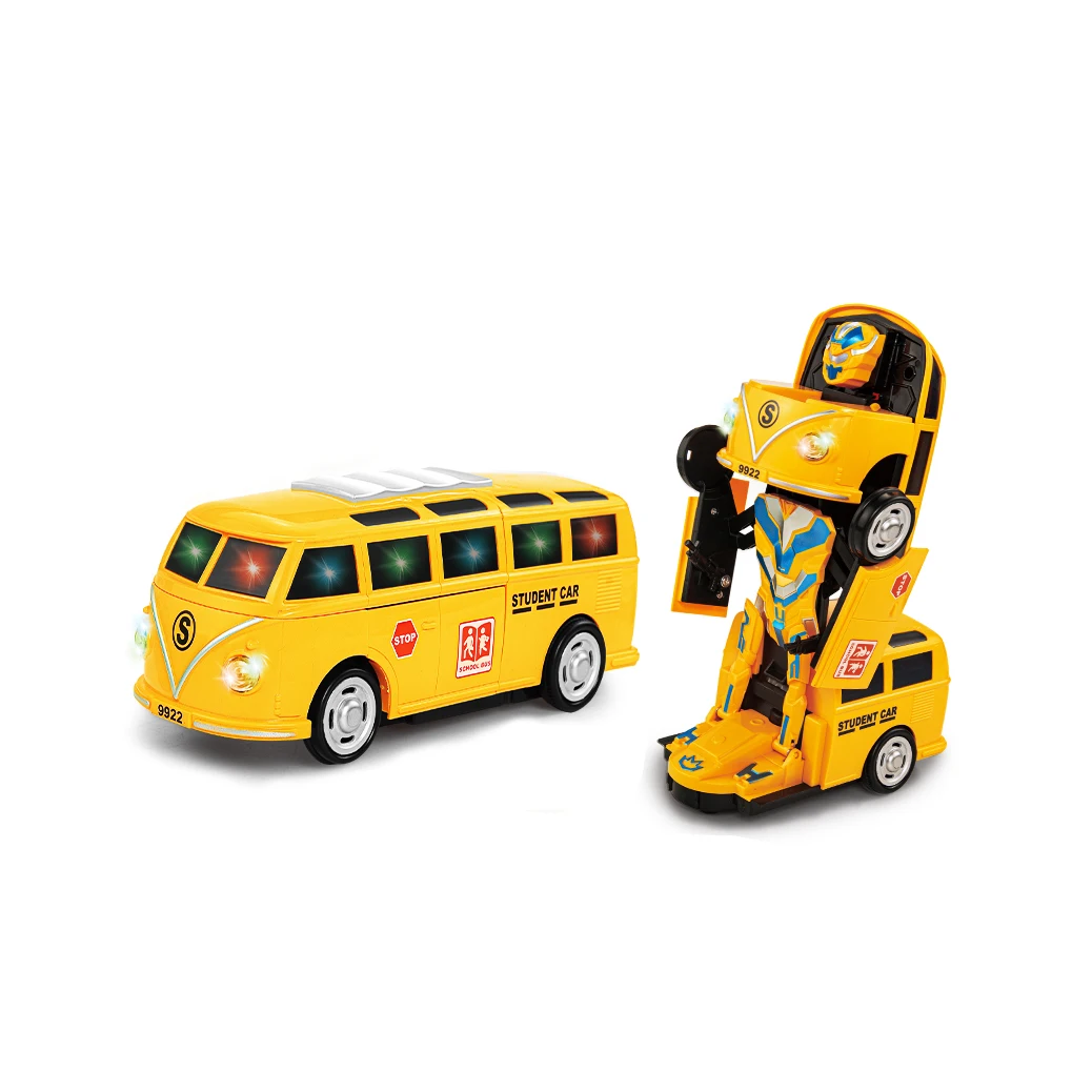 Hot Automatic Deformation Car Toy B/O Deformation Bus Robot Electric School Bus Toy With Light Music For Kids Gifts