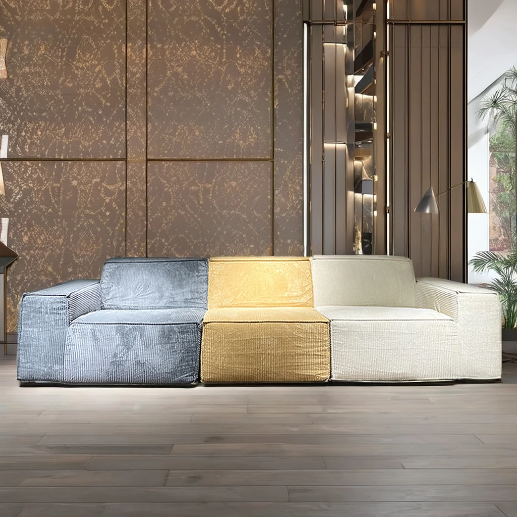 Modern Minimalist Tofu Block Design Reclining Chesterfield Sectional Sofa Soft Fabric Vacuum Dining Apartment Set Bed