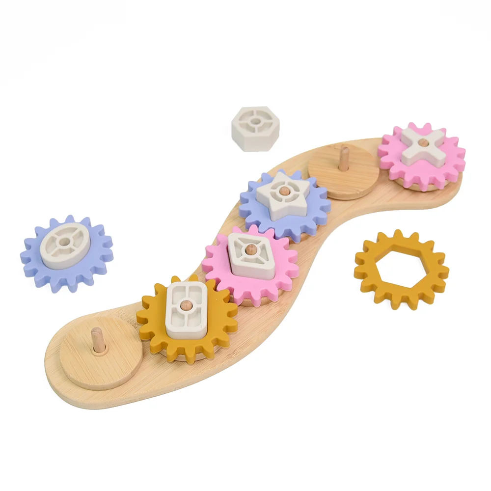 Montessori Education Silicone Wooden Worm Shape Geometry Matching Gear Toy For Kids
