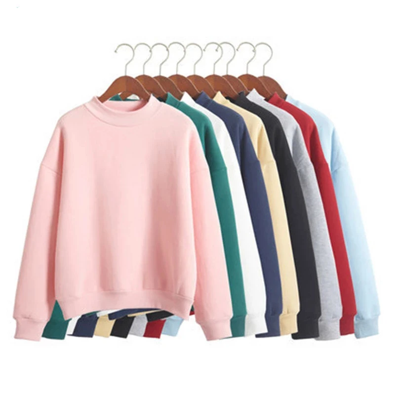 2022 Custom Cotton Fleece Sweatshirt Women 9 Colors Plus Size Long Sleeve Korean Casual Autumn Winter Loose Bottoming Clothing