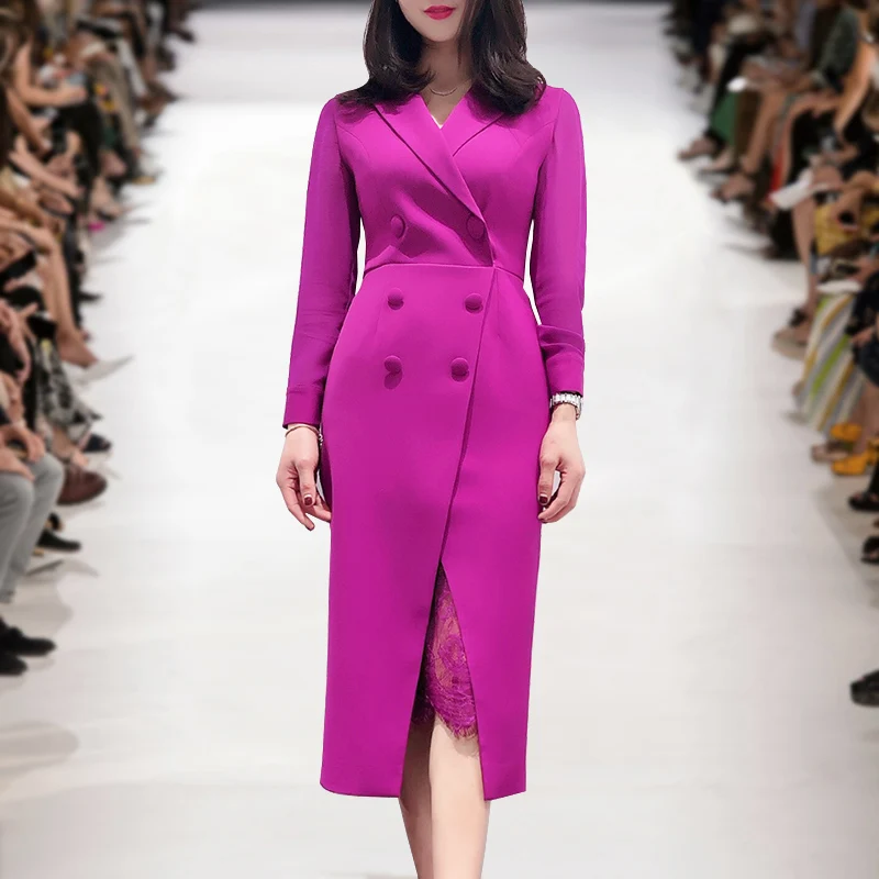 
Custom 2021 Spring Professional Temperament Waist Thin Long Sleeve Classic Retro Dress 