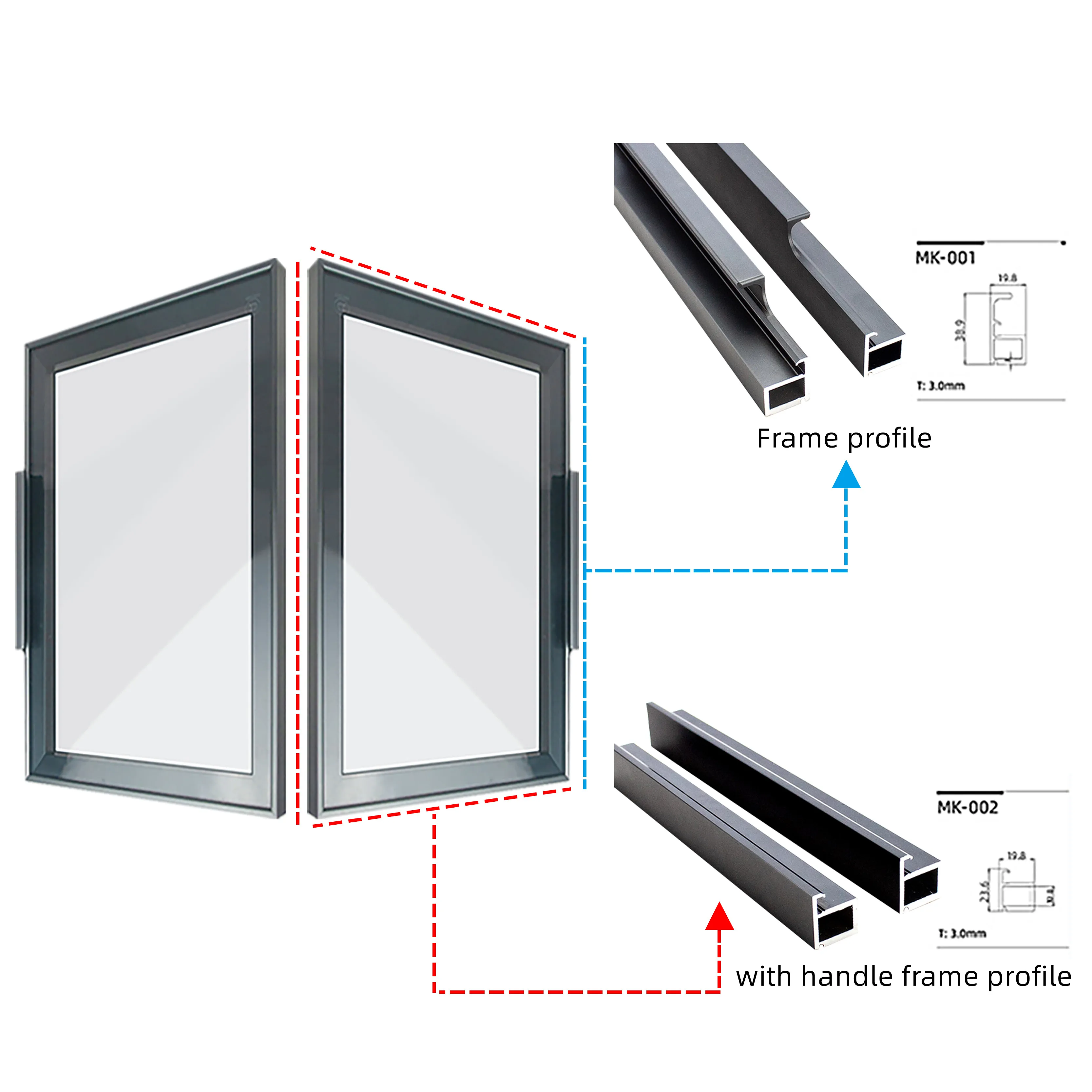 Aluminum Alloy Wardrobe Door Profiles Handle Profile Glass Door Profiles Frame Wardrobe Door