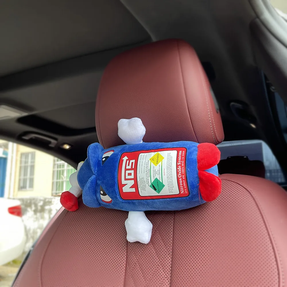 New creative large good gift car decoration headrest back seat neck support plush toy NOS gas bottle pad plush toy soft pillow