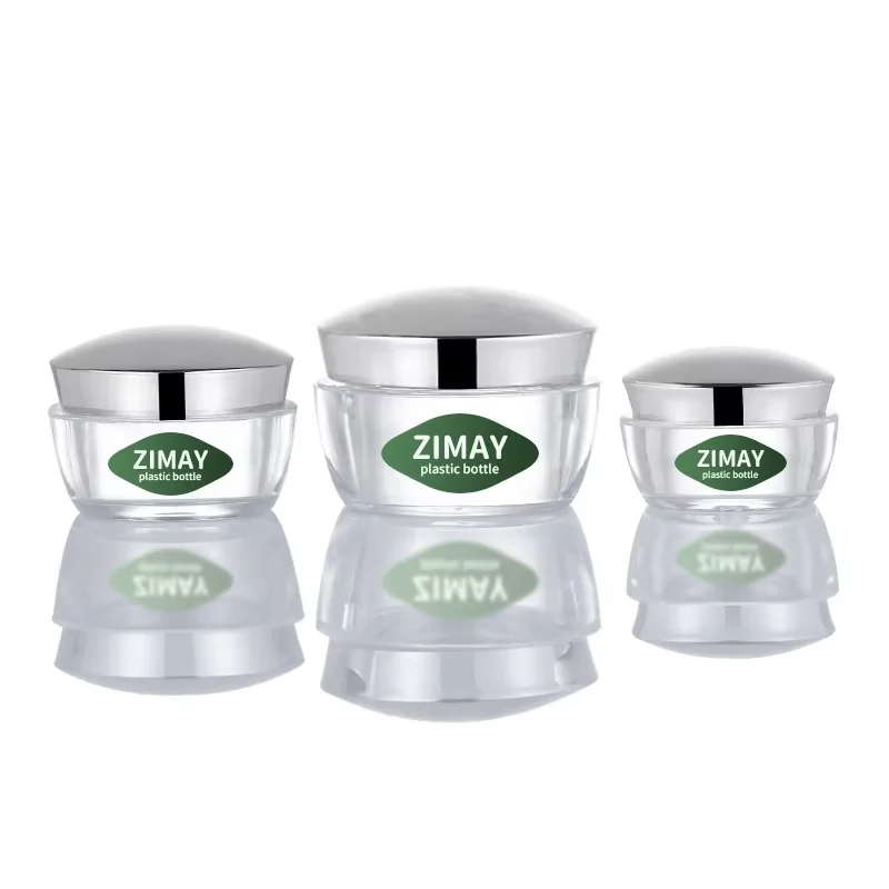 Luxury silver lid 15ml 30ml 50ml thick double wall eye cream face cream clear cosmetic skincare plastic cream jar container