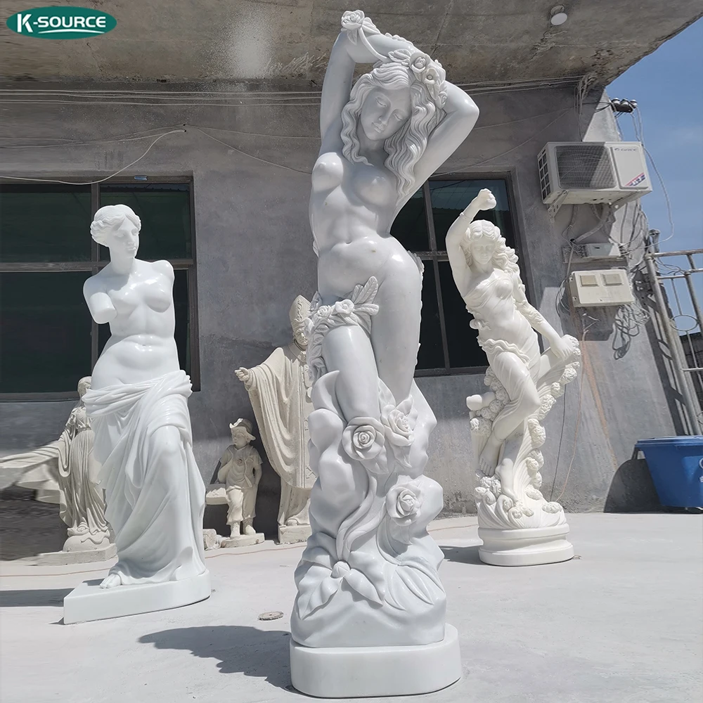 Life Size Natural Stone Garden Sculpture Large Flower goddess marble statues