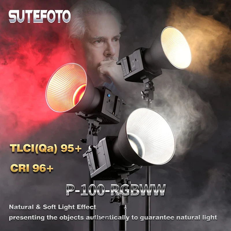 Sutefoto P100 RGB 2800K-10000K 100W LED Full Color Continuous Video Shooting Light for Photography Studio