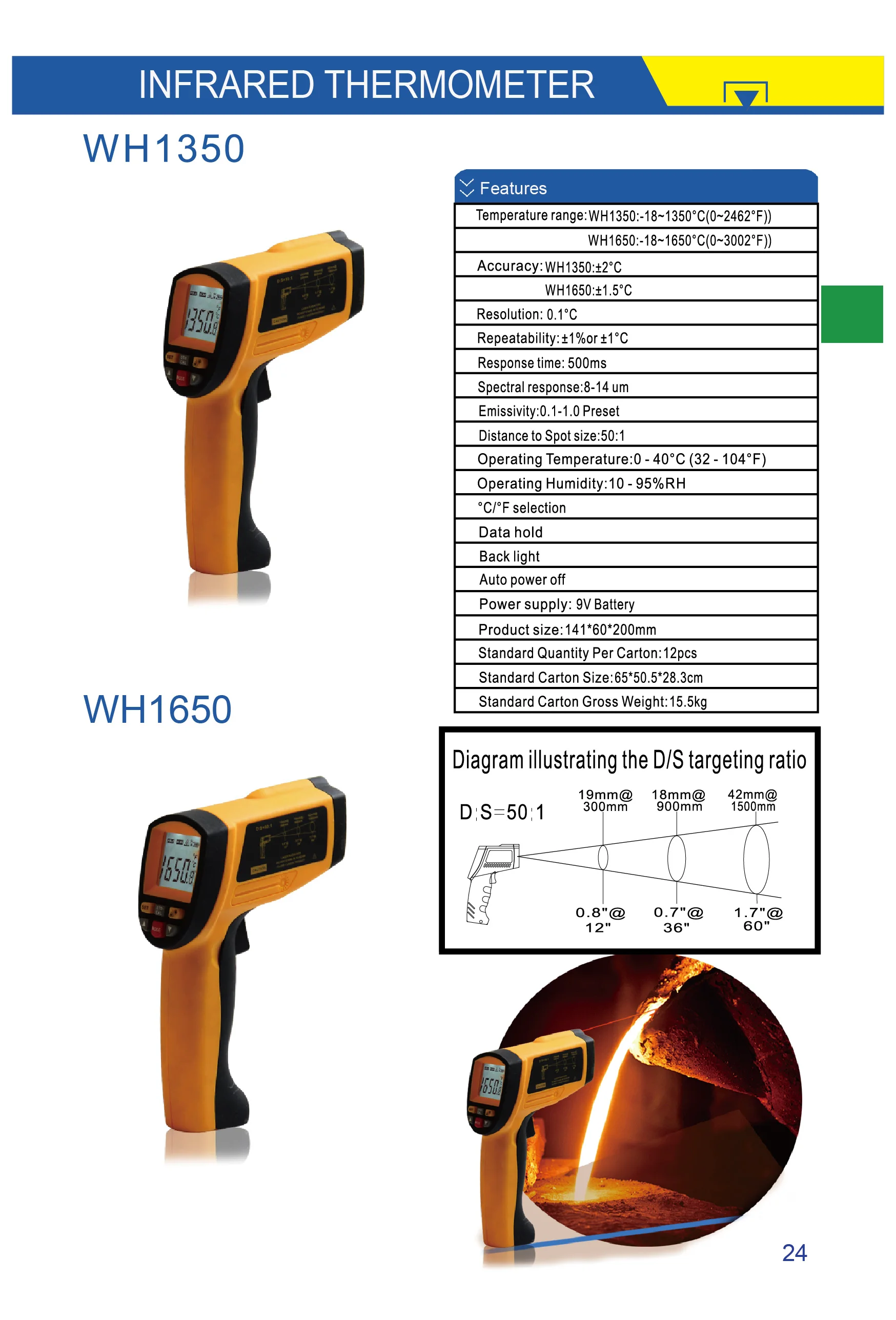 Infrared Thermometer Digital Infrared Gun-type Thermometer Non-contact Industrial Infrared thermometer WH1350