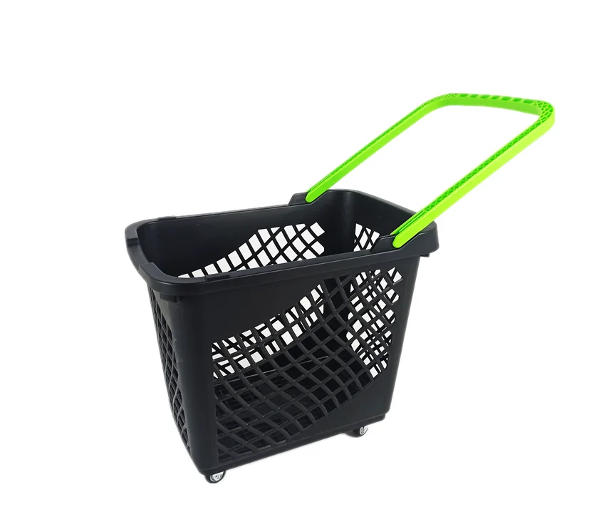 Supermarket 65 Litres Four-Wheel Trolley Shopping Basket with Colourful Handle Shop
