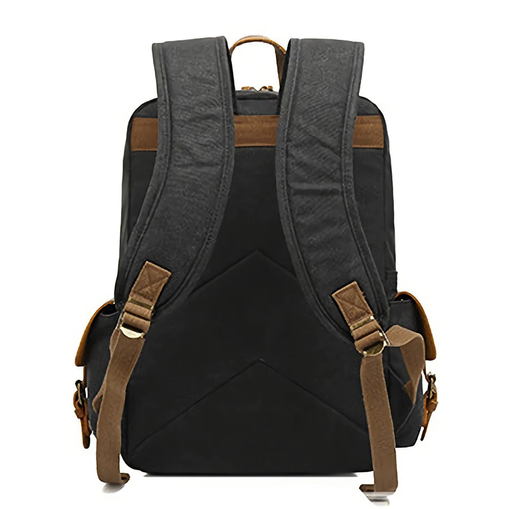 Large-Capacity Vintage Waterproof Genuine Leather Durable Fahion Rucksack Waxed Canvas Backpack for Men