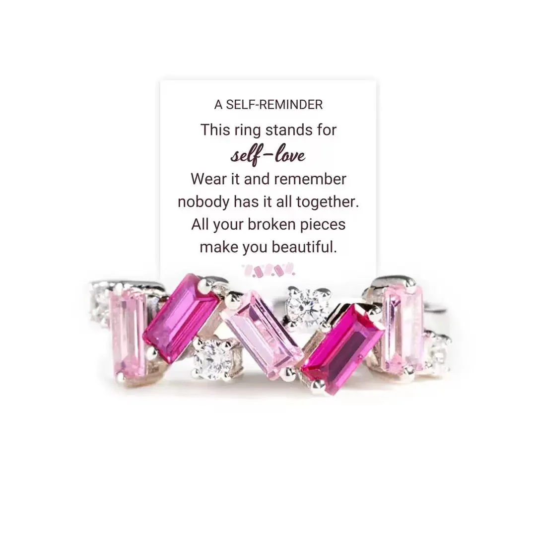 Hot Pink Self Love Ring for Women Beautifully Broken Irregular Zircon Fashion Jewelry Nobody Has It All Together PINK BAND RING