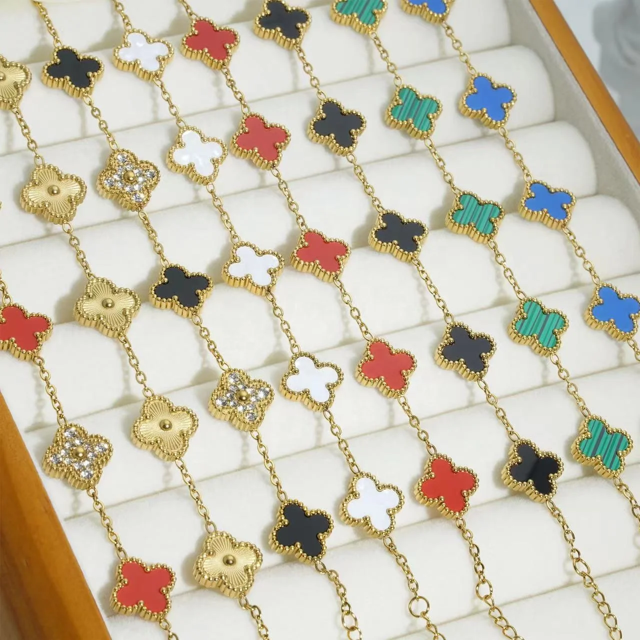 Dr. Jewelry 13 мм классический браслет из нержавеющей стали 18K позолоченный счастливый четырехлистный розовый синий Клевер Браслет для ювелирных изделий ко Дню Святого Валентина
