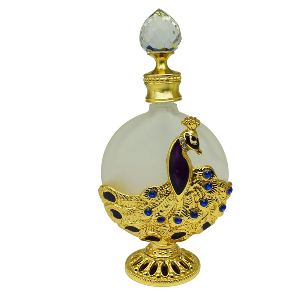 Zinc Arabic Glass Perfume Bottle, Peacock Shaped Dubai Perfume Bottle
