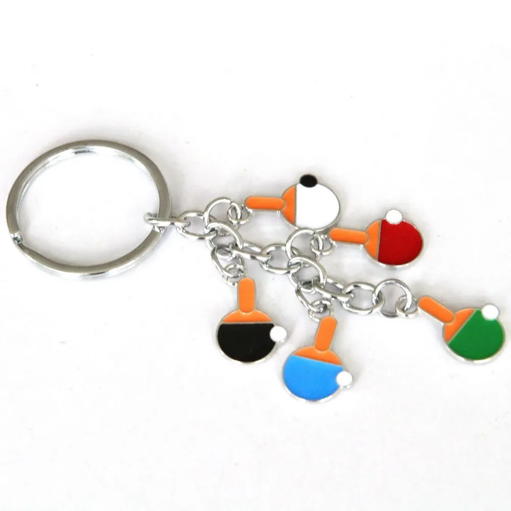 Wholesale custom logo metal enamel mini ping pong bat Table tennis racket keychain for laser engraving