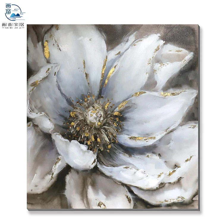 Living Room Bedroom Decor Large Black And White Flower Dark Grey Gold Floral vintage oil painting pictures of flowers