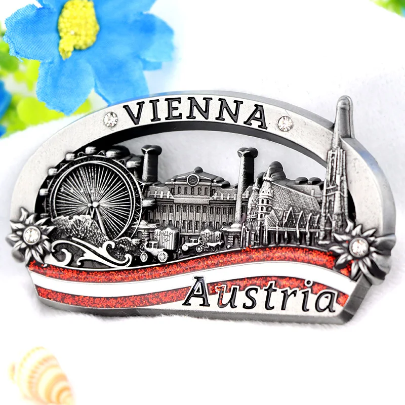 Manufacturer Custom Design Austria Tourist Souvenir Rotating Metal 3D Fridge Magnet