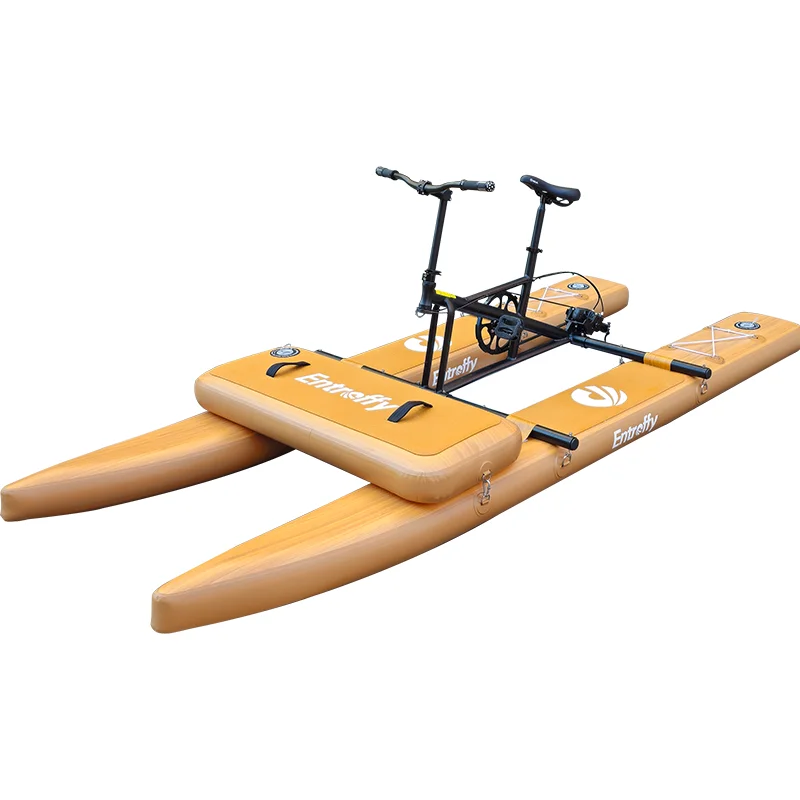 New Arrival beach inflatable Wood grain drop stitch water sport pedal bike boat 2 person folding inflatable sup water bike