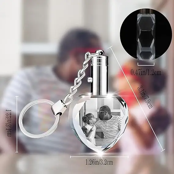 Personalized Custom Crystal Keychain with Picture Photo Customized Engraved Keyring with LED Light