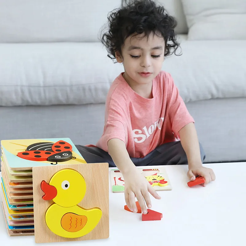 2022 Hot Selling New Designs Wooden 3D Puzzles montessori Game Toys Children wood jigsaw puzzle Educational Toys