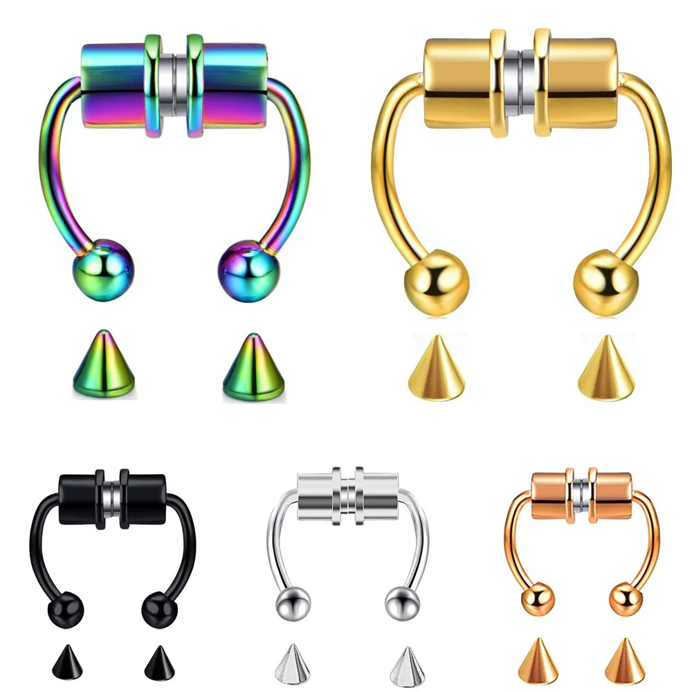 Non Piercing U Shaped Nostril Rings Hoop Stainless Steel Punk Hip hop Safety Horseshoe Magnetic Septum Nose Ring for Women