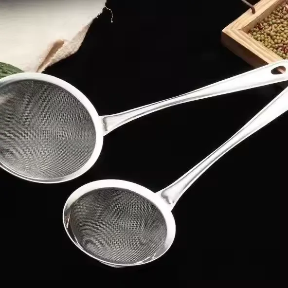 home and kitchen factory custom Soybean Milk Skimmer Tea Sieve Red PP Handle Stainless Steel Strainer