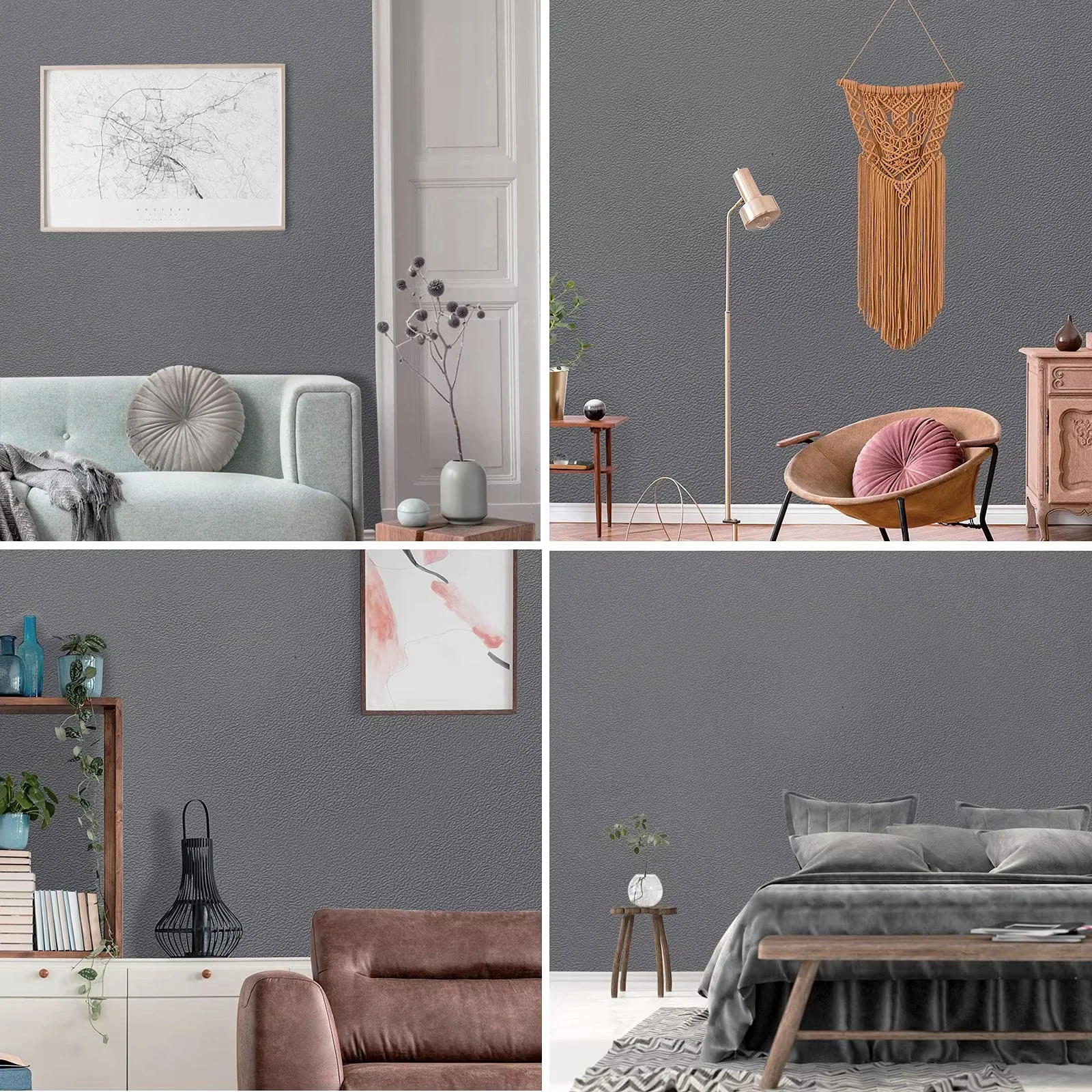 Custom Morden Pvc Peel And Stick Adhesive Wall Paper Solid Colour Grey Plain Self Adhesive Wallpaper For Furniture Living Room