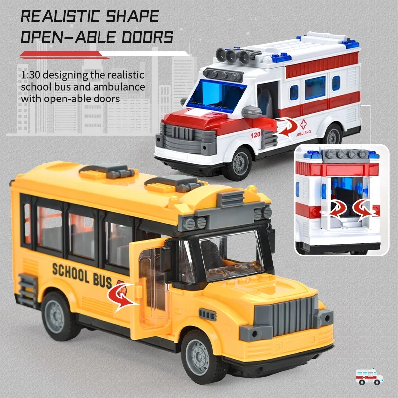 1:30 4Ch Radio Controlled Baby Hand control Ambulance car, RC School bus with light and Open Door Function