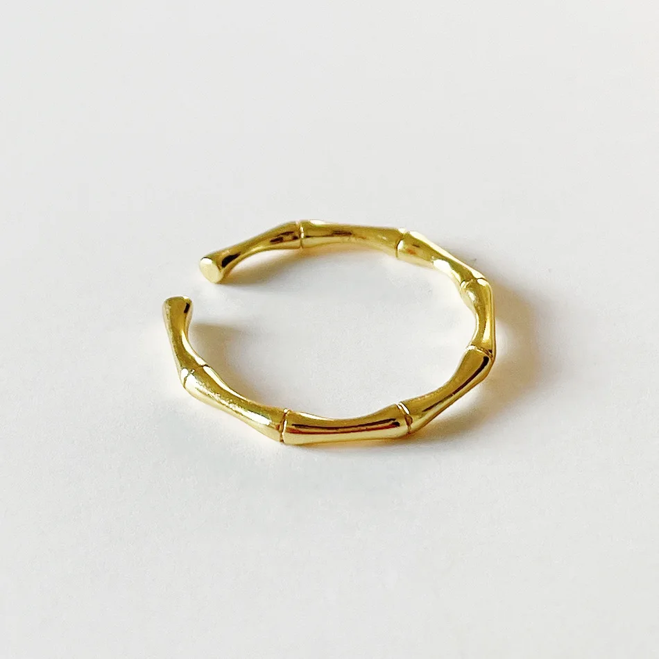 Classic 18K Gold Plated  Bamboo Bar Open Finger Rings For Women 925 Sterling Silver Women Jewelry