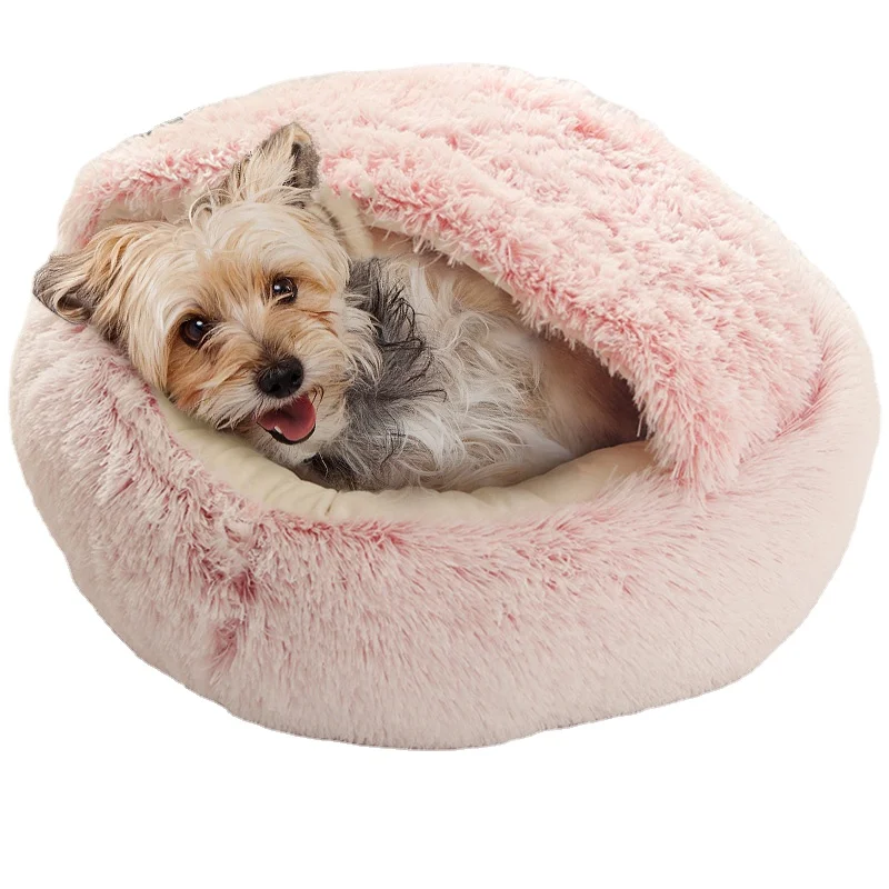 Winter warm plush 2-in-1 round pet deep sleep dog bed sofa