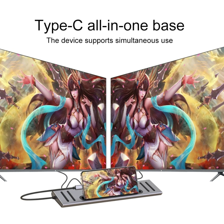 12 in 1 4K@30Hz HD MI RJ45 Gigabit Ethernet Port USB3.0 TF/SD3.0 Card Reader PD3.0 3.5mm Audio Port Type C Docking Station