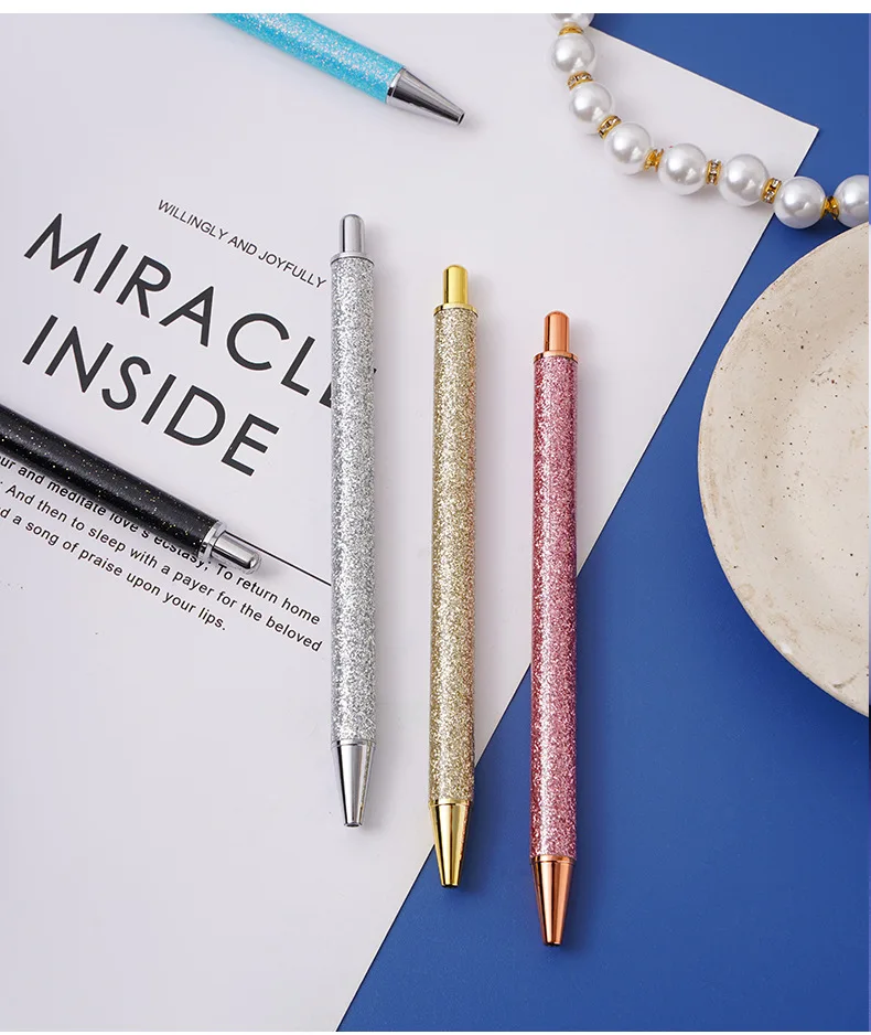 Mermaid Bling Resin Smooth Glitter Ballpoint Pen Barrel Retractable Clip Gifts White Craft Glittering Wrap Pens For Sticky Sheet
