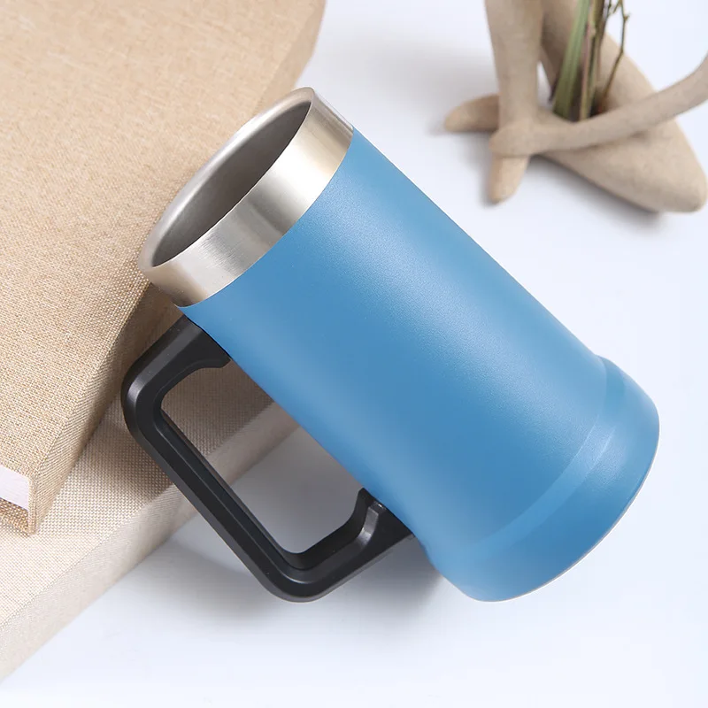 Wholesale Double Wall Stainless Steel Tumbler 700ml Big Grip Beer Cups With Handle Coffee Mugs