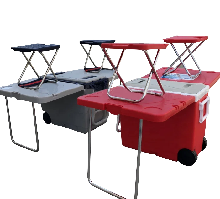 
Folding Cooler Box With Chairs And Table Insulated Beverage Rolling Cooler Warm for Picnic Camping Trip Outdoor 